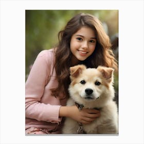 Girl With A Dog Canvas Print