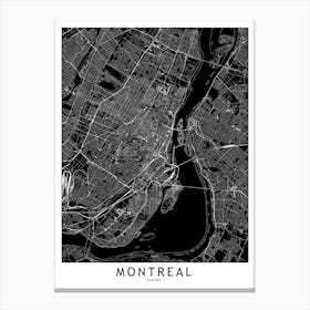 Montreal Black And White Map Canvas Print