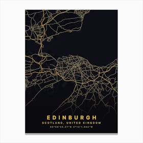 Edinburgh Scotland Black And Gold Map Canvas Print