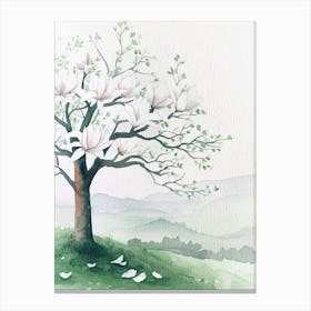 Magnolia Tree Atmospheric Watercolour Painting 1 Canvas Print