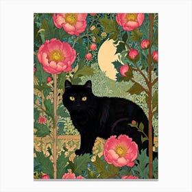 William Morris Black Cat In Pink Flowers Canvas Print