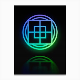 Neon Blue and Green Abstract Geometric Glyph on Black n.0257 Canvas Print