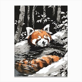 Red Panda Relaxing In A Hot Spring Ink Illustration 4 Canvas Print