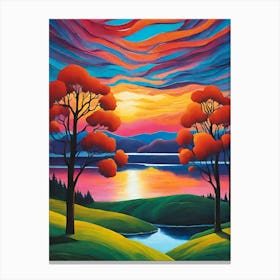 Sunset Over Lake Canvas Print