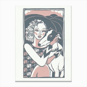 Lady & Dog Coral Canvas Print