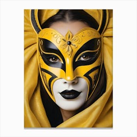 A Woman In A Carnival Mask, Yellow And Black (31) Canvas Print
