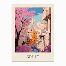 Split Croatia 4 Vintage Pink Travel Illustration Poster Canvas Print