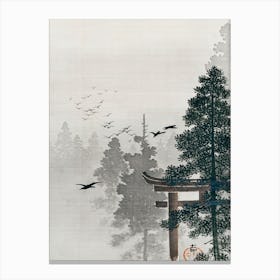 Flock Of Birds And A Torii Gate In A Pine Tree Forest (1877 1945), Ohara Koson Canvas Print