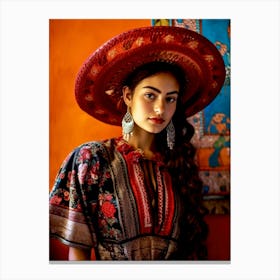 Mexican Woman In Traditional Dress Mexican life Canvas Print