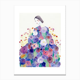 Lady In A Flower Dress Watercolour Canvas Print