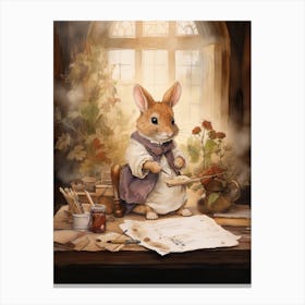 Bunny Writing Letters Rabbit Prints Watercolour 4 Canvas Print