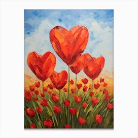 Red Heart Flowers Oil Painting Valentine Gift Canvas Print