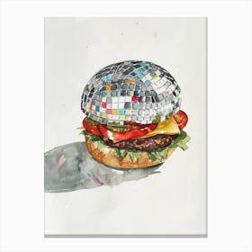 Disco Ball Burger Art Print Trendy Retro Watercolor Painting Kitchen Canvas Print