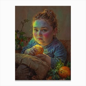 Girl Eating Oranges Canvas Print