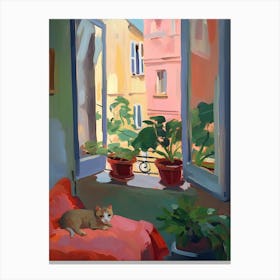 Open Window With Cat Matisse Style Rome Italy 3 Canvas Print