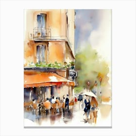 Watercolor Of A Cafe In Paris Canvas Print