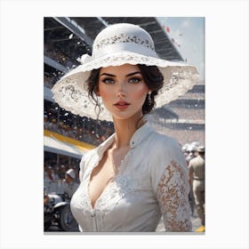 Beautiful Woman In White Hat Canvas Print