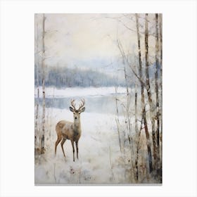 Vintage Winter Animal Painting Deer 2 Canvas Print