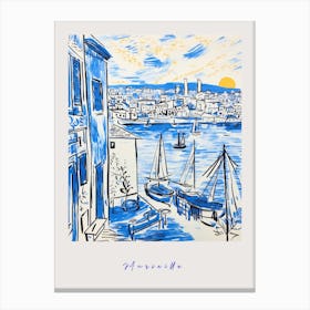 Marseille France 5 Mediterranean Blue Drawing Poster Canvas Print