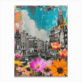 Amsterdam   Floral Retro Collage Style 4 Canvas Print