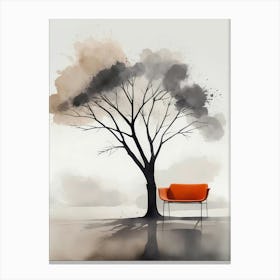 Tree With Orange Chair Canvas Print