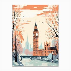 Vintage Winter Travel Illustration London United Kingdom 5 Canvas Print