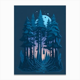 A Fantasy Forest At Night In Blue Theme 4 Canvas Print