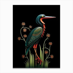 Folk Bird Illustration Green Heron 4 Canvas Print