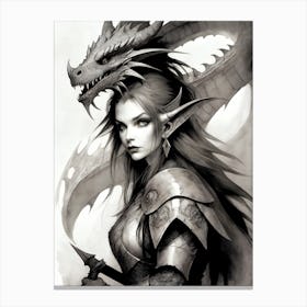 Dragonborn Black And White Painting (23) Canvas Print