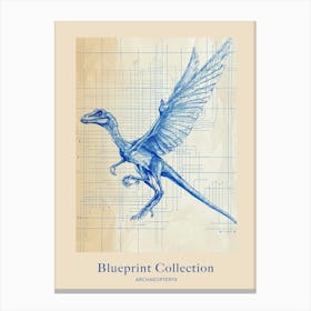 Archaeopteryx Dinosaur Blue Print Sketch 2 Poster Canvas Print