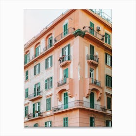 Pink Building With Green Shutters in Napoli, Italy | Colorful Travel Photography Canvas Print