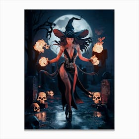 Sexy Young Witch with Tattoos and Fireballs #2 Canvas Print