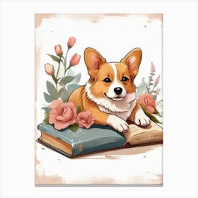 Corgi Dog Reading Book Canvas Print