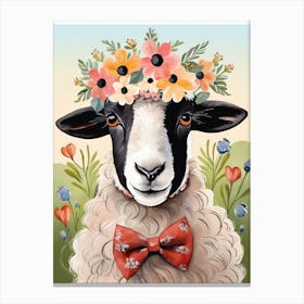 Baby Blacknose Sheep Flower Crown Bowties Animal Nursery Wall Art Print (29) Canvas Print
