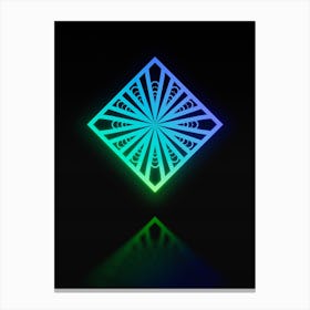 Neon Blue and Green Abstract Geometric Glyph on Black n.0172 Canvas Print