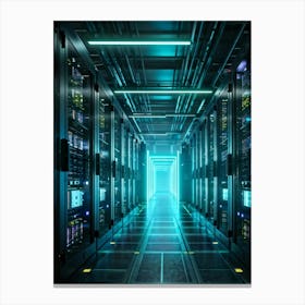 Future Proof Data Center Employing Ai Driven Security Intricate Web Of Neon Lit Server Racks Toweri (3) Canvas Print