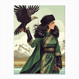 Siberian Woman with Eagle Canvas Print