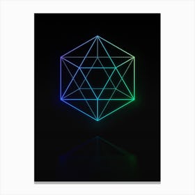 Neon Blue and Green Abstract Geometric Glyph on Black n.0194 Canvas Print