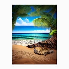 Beach Scene With Palm Trees 1 Canvas Print