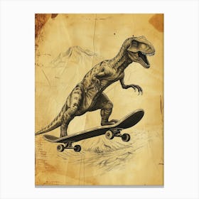 Vintage Compsognathus Dinosaur On A Skateboard 2 Canvas Print