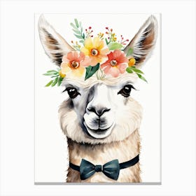 Baby Alpaca Wall Art Print With Floral Crown And Bowties Bedroom Decor (15) Canvas Print