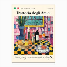Trattoria Degli Amici Trattoria Italian Poster Food Kitchen Canvas Print