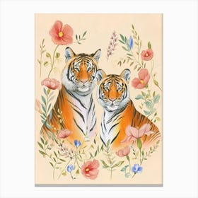 Folksy Floral Animal Drawing Tiger 6 Canvas Print