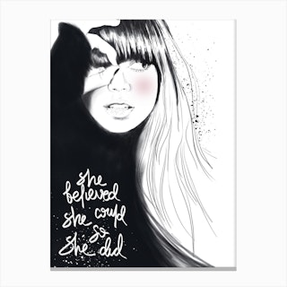 She Is Looking With Text Canvas Print
