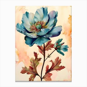 Blue Poppy Watercolor Painting Canvas Print