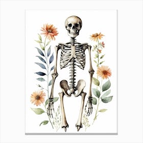 Floral Skeleton Watercolor Painting (14) Canvas Print