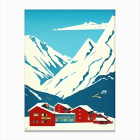 Val Thorens 2, France Midcentury Vintage Skiing Poster Canvas Print