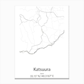Katsuura,Japan Minimalist Map Canvas Print