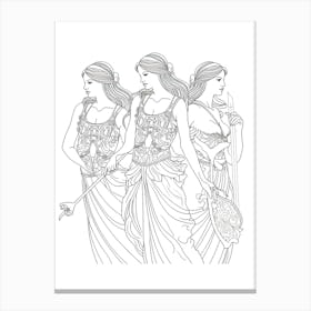 Line Art Inspired By Les Demoiselles D Avignon 2 Canvas Print