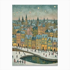 Winter City At Night Canvas Print